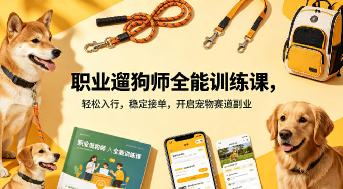 职业遛狗师全能训练课，轻松入行，稳定接单，开启宠物赛道副业-副业网资源站