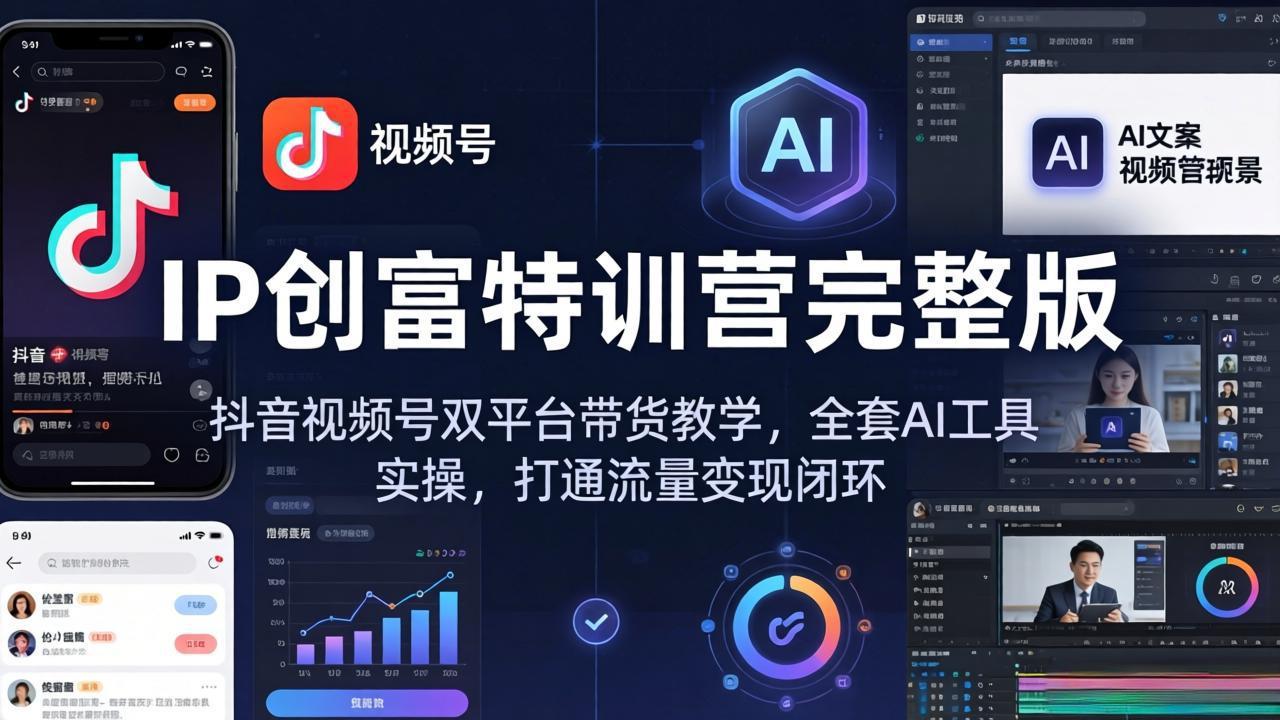 IP创富特训营完整版：抖音视频号双平台带货教学，全套AI工具实操，打通流量变现闭环-副业网资源站