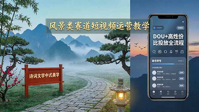 风景类赛道短视频运营教学：诗词文学中式美学，新号养号对标账号定位，DOU+高性价比投放全流程-副业网资源站