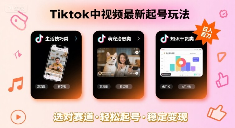 Tiktok中视频最新起号玩法，想要日入百刀，做好这几个赛道就可以了-副业网资源站