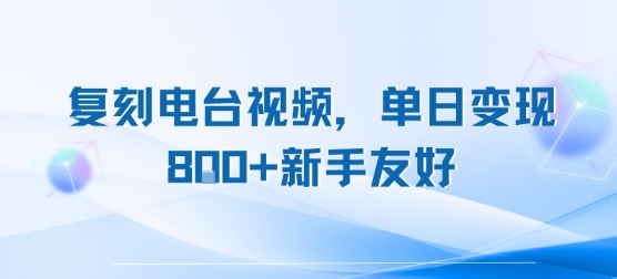 复刻电台视频，单日变现8张+新手友好，长期可做-副业网资源站