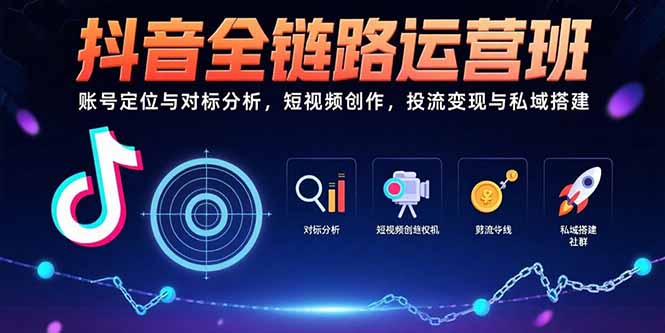 抖音全链路运营班：账号定位与对标分析，短视频创作，投流变现与私域搭建-副业网资源站