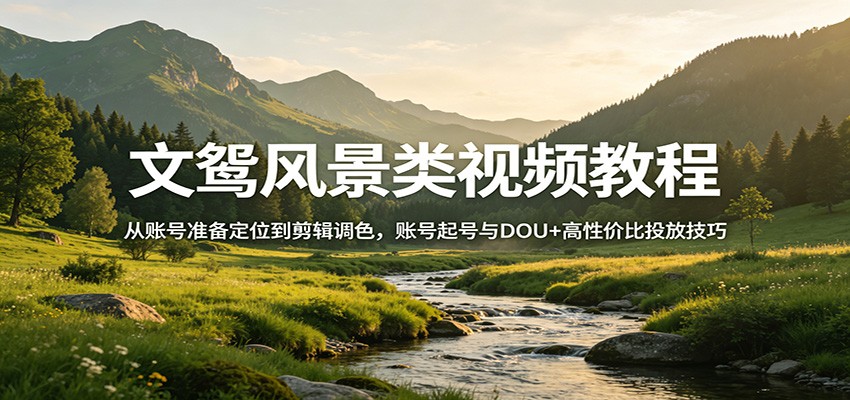 文鸳风景类视频教程：从账号准备定位到剪辑调色，账号起号与DOU+高性价比投放技巧-副业网资源站