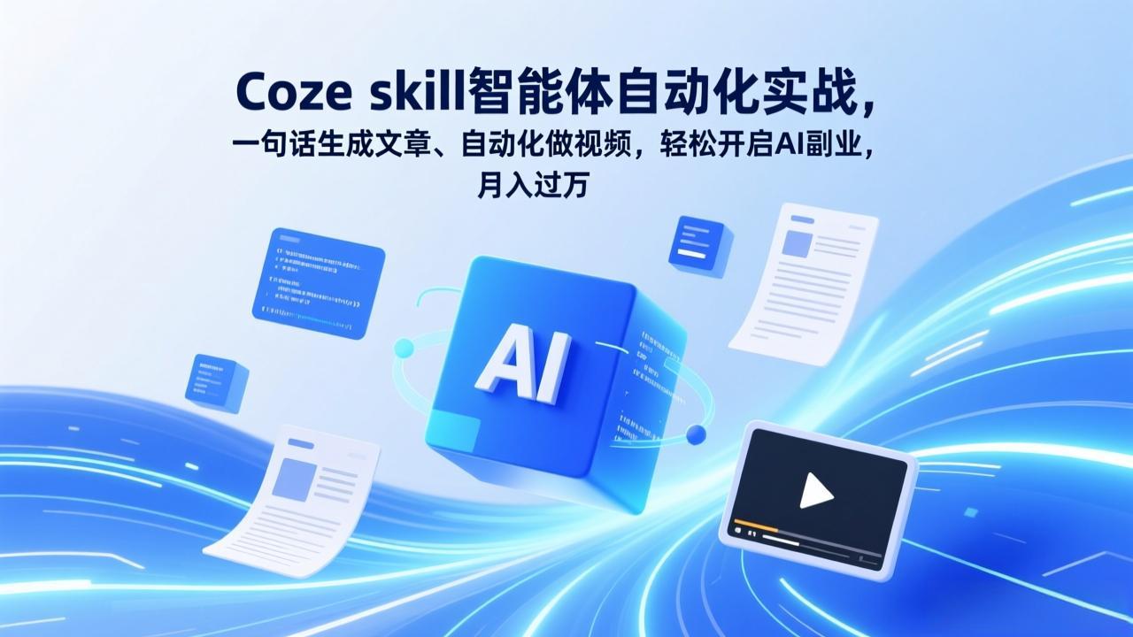 Coze skill智能体自动化实战，一句话生成文章、自动化做视频，轻松开启AI副业，月入过万-副业网资源站