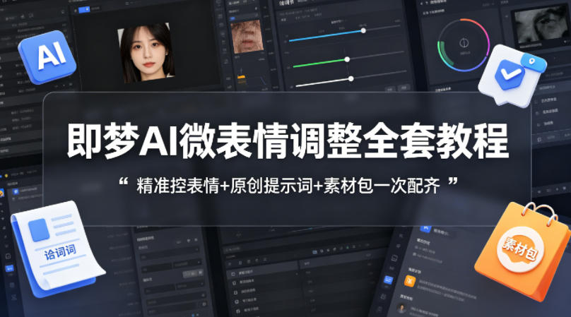 即梦AI微表情调整全套教程，精准控表情+原创提示词+素材包一次配齐-副业网资源站