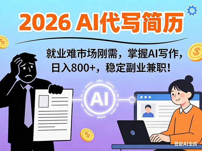 AI代写简历，超暴利，用万能模板月入1-3万实战教程，2026年市场刚需！-副业网资源站