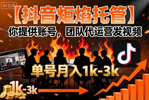 【抖音炬焰托管】你提供账号，团队代运营发视频，单号月入1k+【揭秘】-副业网资源站