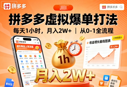 拼多多虚拟爆单打法，每天1小时，月入2W+，从0-1全流程-副业网资源站