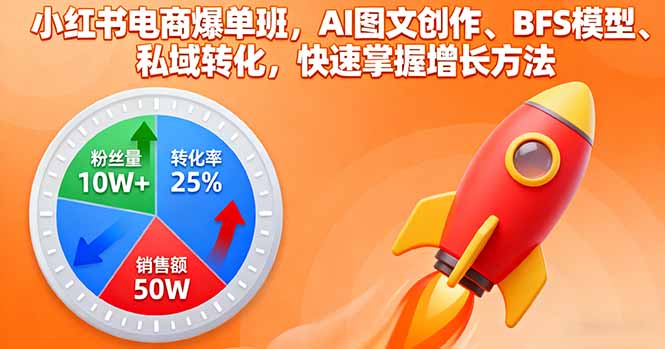 小红书电商爆单班，AI图文创作、BFS模型、私域转化，快速掌握增长方法-副业网资源站