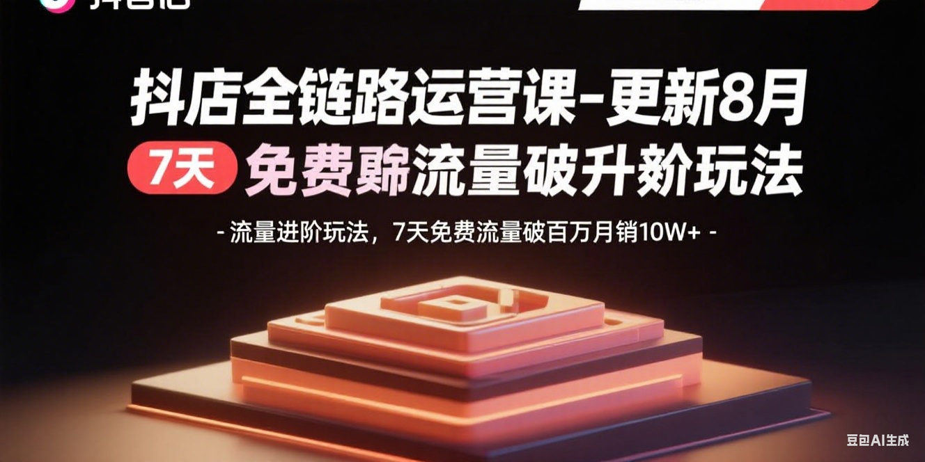 抖店全链路运营课-更新8月：流量进阶玩法，7天免费流量破百万月销10W+-副业网资源站
