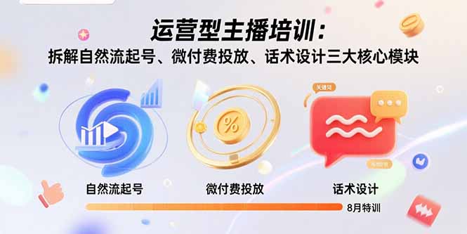 运营型主播培训：拆解自然流起号、微付费投放、话术设计三大核心模块-8月-副业网资源站