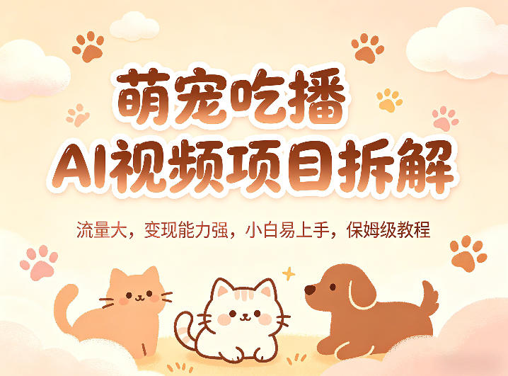 萌宠吃播AI视频项目拆解，流量大，变现能力强，小白易上手，保姆级教程-副业网资源站