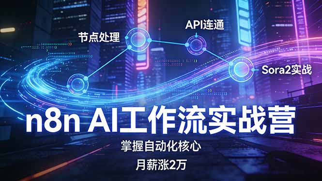 n8n AI工作流实战营，节点处理+API连通+Sora2实战，掌握自动化核心月薪涨2万-副业网资源站