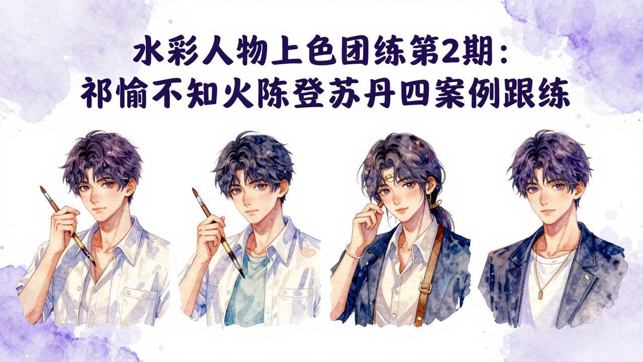 水彩人物上色团练第2期：祁煜不知火陈登苏丹四案例跟练，手把手提升绘画能力-副业网资源站
