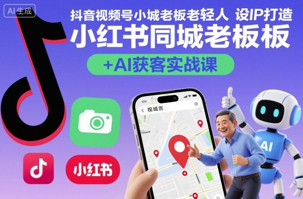 抖音视频号小红书同城老板轻人设IP打造+AI获客实战课，人设打造-算法拆解-拍摄剪辑-内容运营-AI创作-副业网资源站