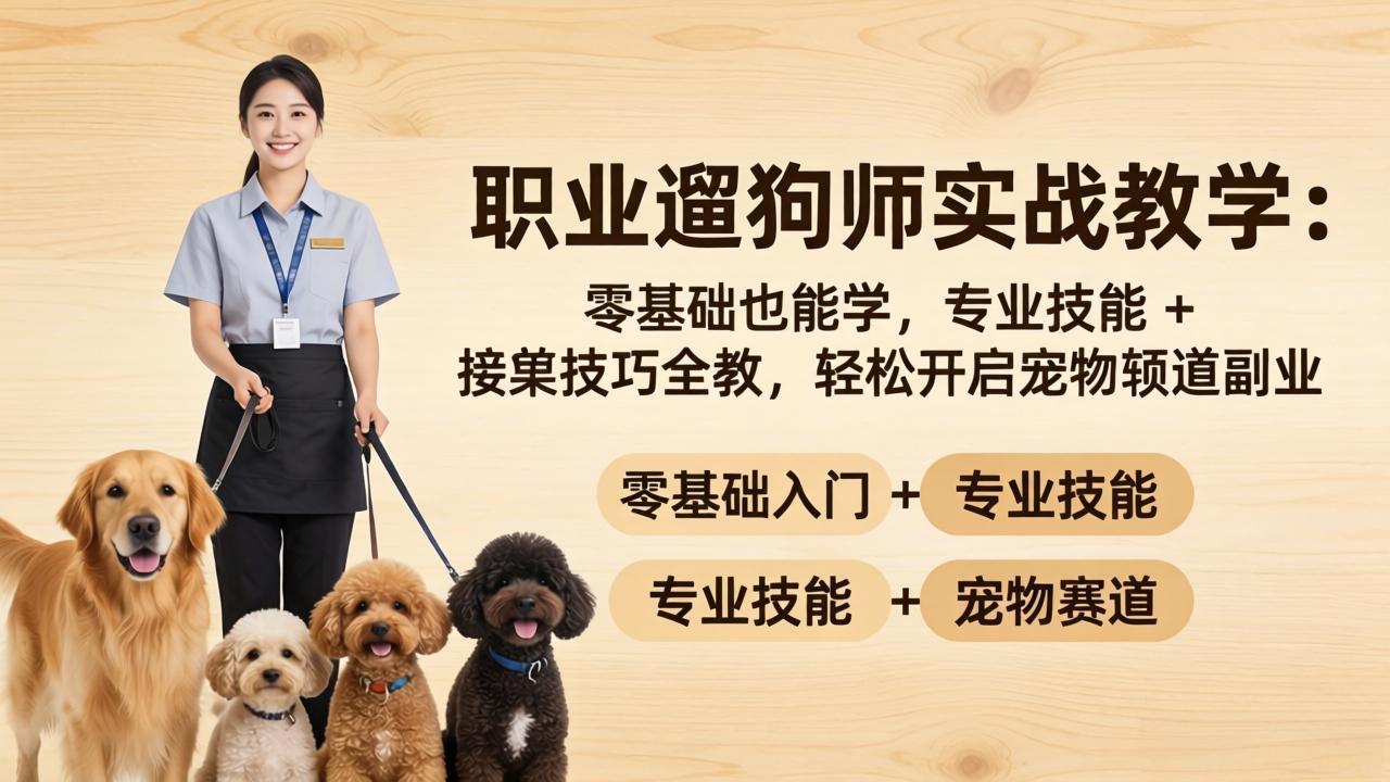 职业遛狗师实战教学：零基础也能学，专业技能 + 接单技巧全教，轻松开启宠物赛道副业-副业网资源站