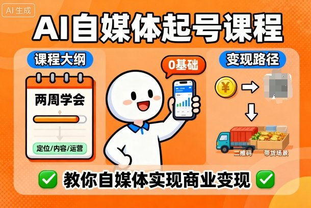 AI自媒体起号课程，0基础小白两周学会，教你自媒体实现商业变现-副业网资源站