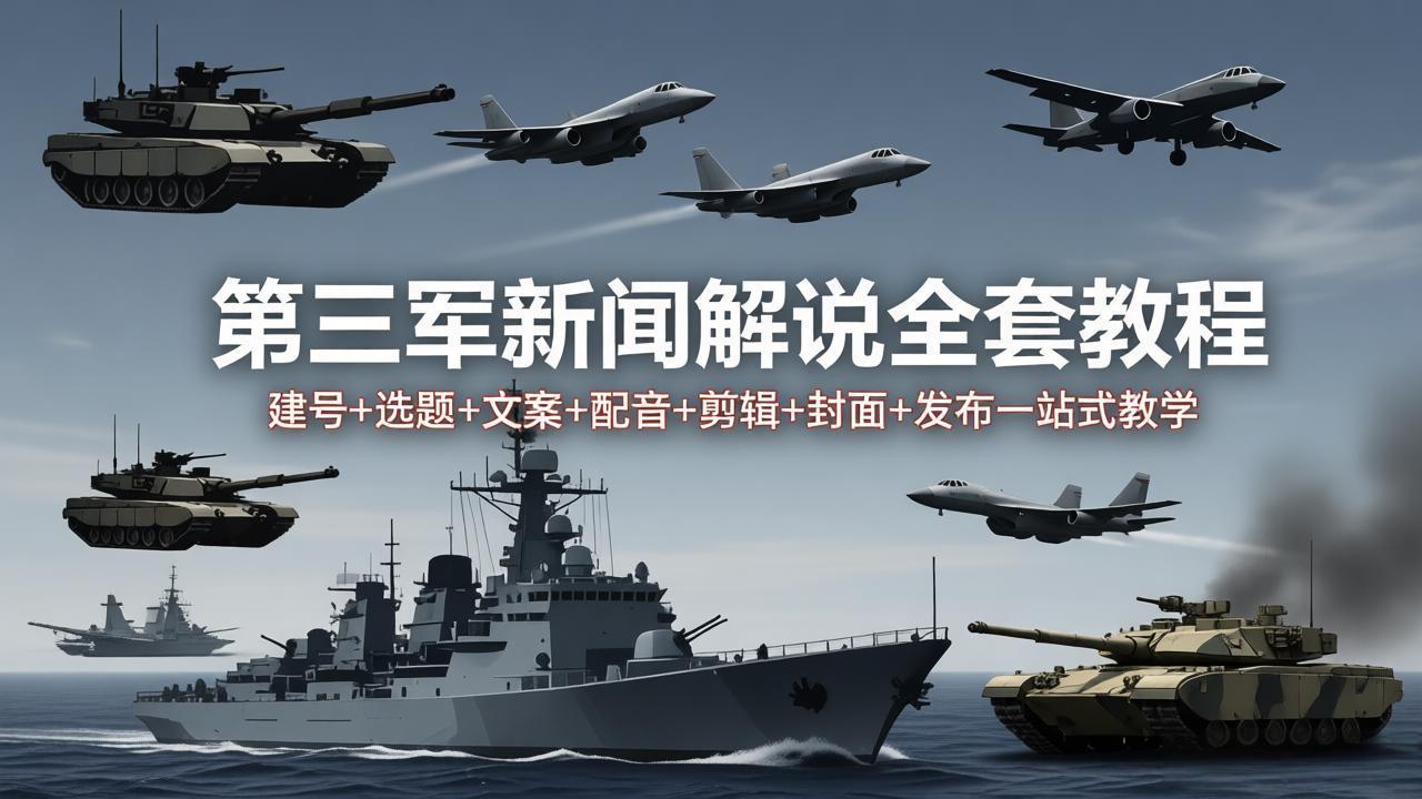 第三军迷新闻解说全套教程：建号+选题+文案+配音+剪辑+封面+发布一站式教学-副业网资源站