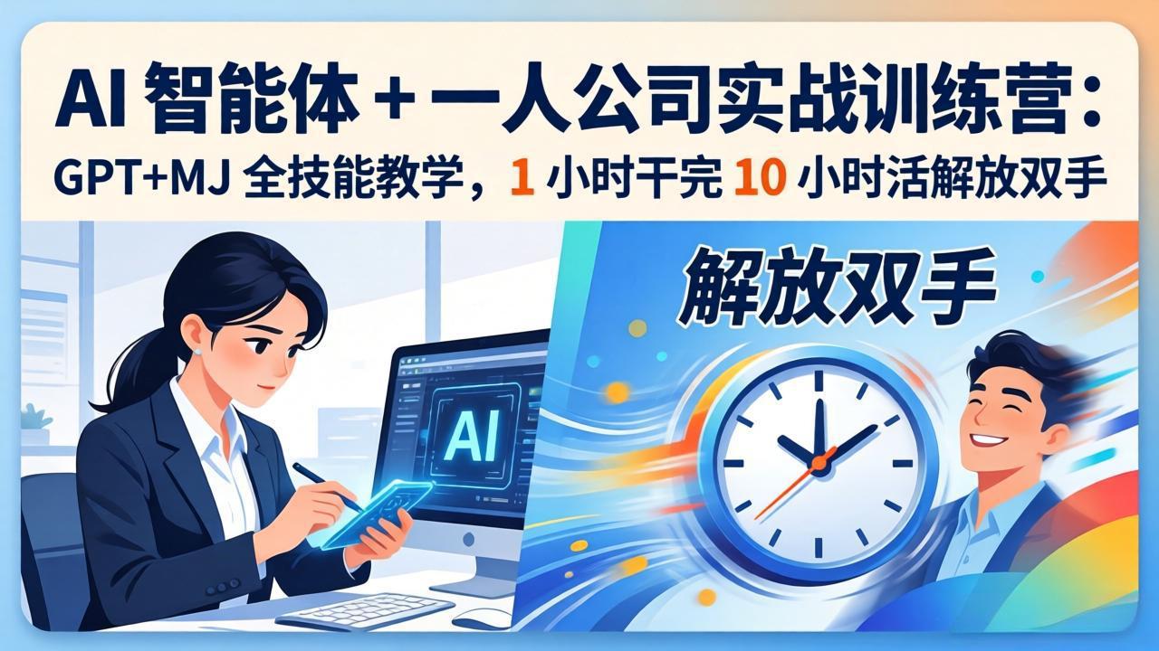 AI 智能体 + 一人公司实战训练营：GPT+MJ 全技能教学，1 小时干完 10 小时活解放双手-副业网资源站