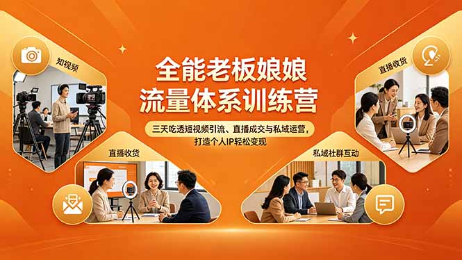 全能老板娘流量体系训练营，三天吃透短视频引流、直播成交与私域运营，打造个人IP轻松变现-副业网资源站