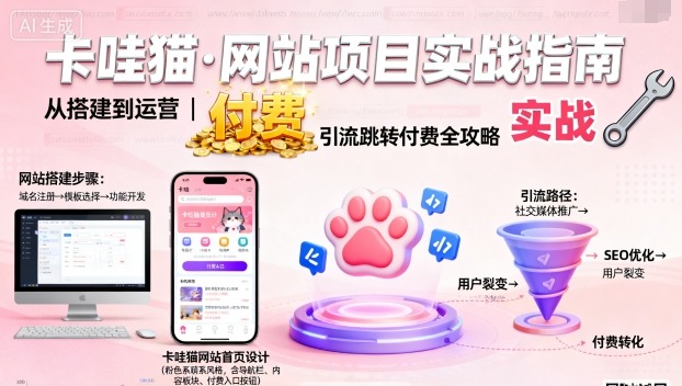 卡哇猫·网站项目，网站搭建与运营以及引流跳转付费-副业网资源站