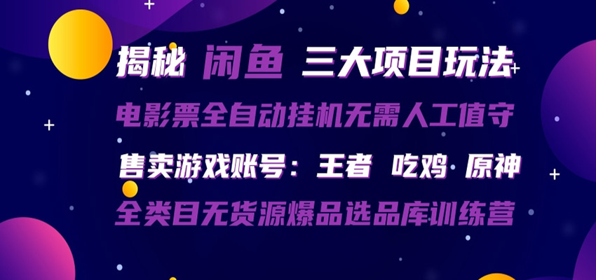 闲鱼三种玩法 全自动电影票 售卖游戏账号 爆品选品库训练营-副业网资源站