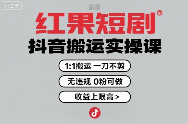 红果短剧拉新之抖音搬运实操课，1：1搬运，一刀不剪，无违规，0粉可做，收益上限高-副业网资源站