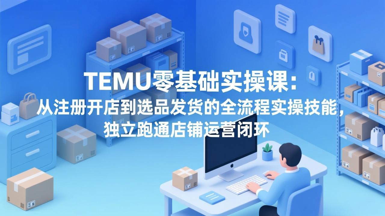 TEMU零基础实操课：从注册开店到选品发货的全流程实操技能，独立跑通店铺运营闭环-副业网资源站