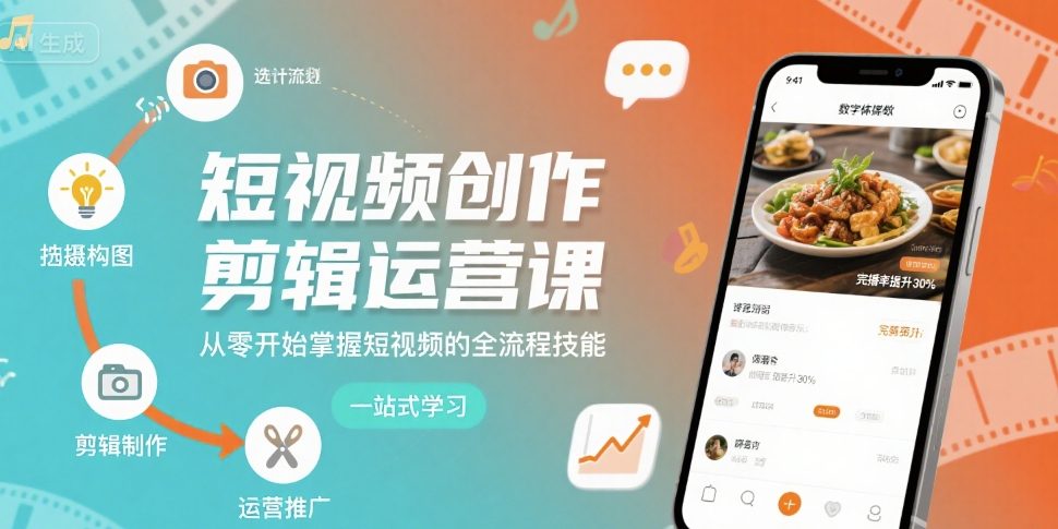 短视频创作剪辑运营课，从零开始掌握短视频的全流程技能-副业网资源站