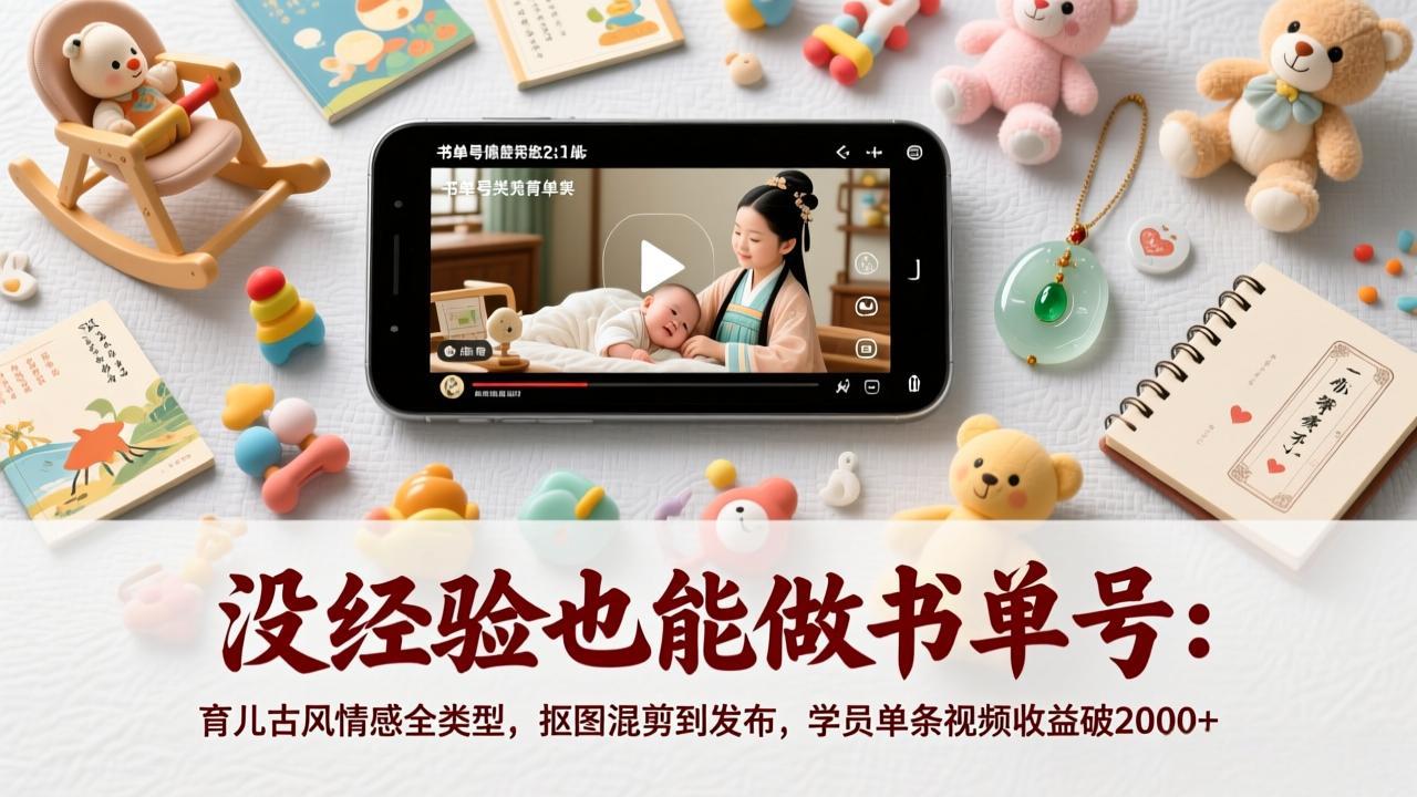 没经验也能做书单号：育儿古风情感全类型，抠图混剪到发布，学员单条视频收益破2000+-副业网资源站