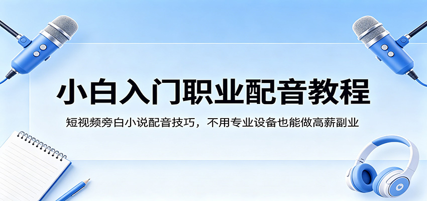 小白入门职业配音教程，短视频旁白小说配音技巧，不用专业设备也能做高薪副业-副业网资源站