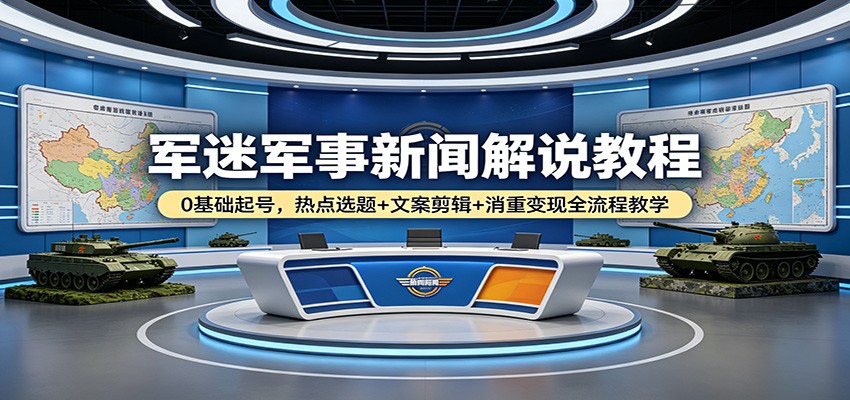 军迷军事新闻解说教程：0基础起号，热点选题+文案剪辑+消重变现全流程教学-副业网资源站