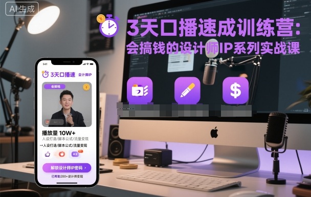 3天口播速成训练营，会搞钱的设计师IP系列实战课-副业网资源站