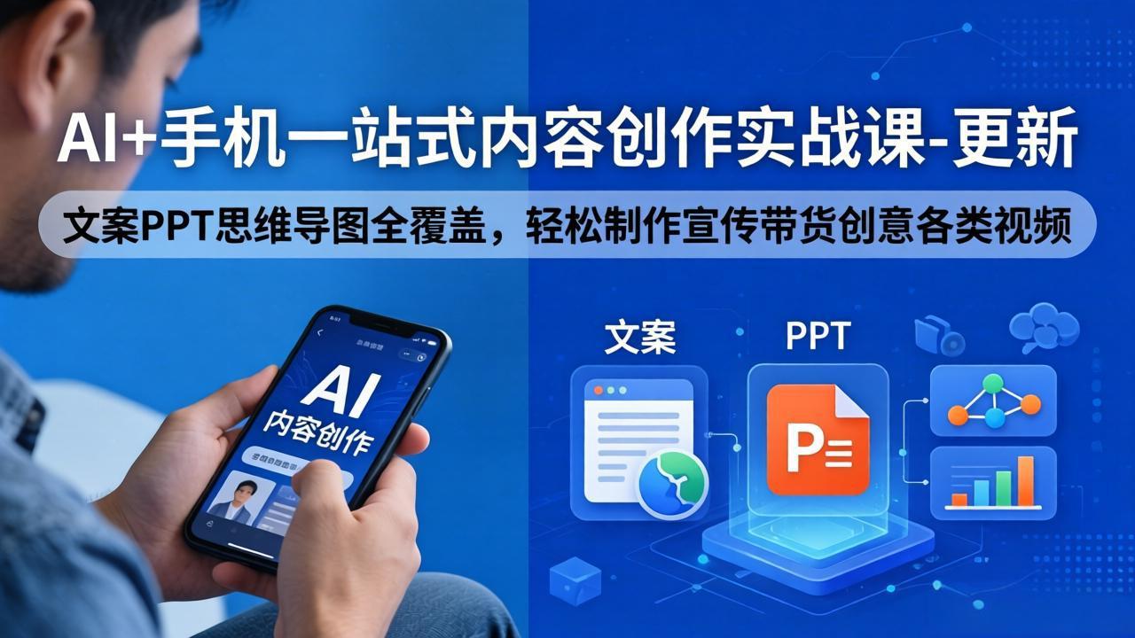 AI+手机一站式内容创作实战课-更新，文案PPT思维导图全覆盖，轻松制作宣传带货创意各类视频-副业网资源站