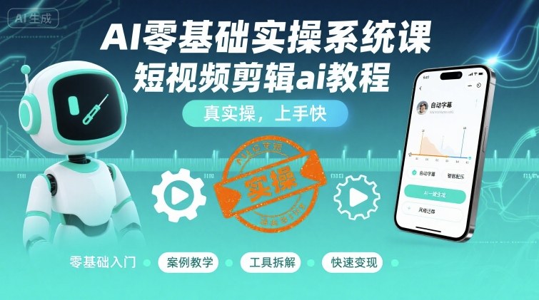 AI零基础实操系统课，短视频剪辑ai教程，真实操，上手快-副业网资源站