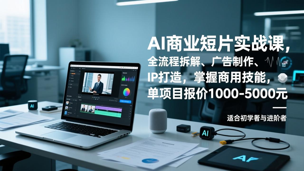 AI商业短片实战课，全流程拆解、广告制作、IP打造，掌握商用技能，单项目报价1000-5000元-副业网资源站