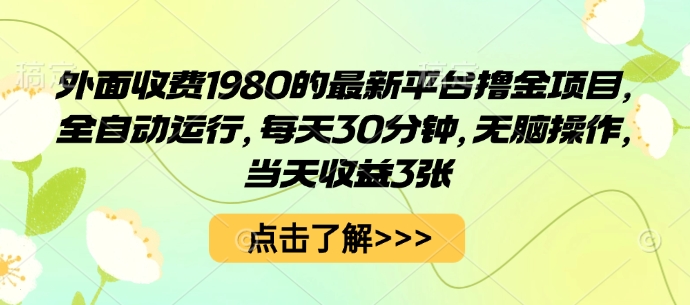 外面收费1980的最新平台撸金项目，全自动运行，每天30分钟，无脑操作，当天收益3张【揭秘】-副业网资源站