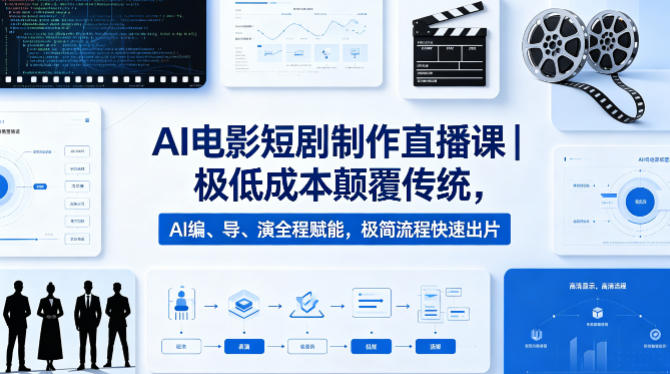 AI电影短剧制作直播课｜极低成本颠覆传统，AI编、导、演全程赋能，极简流程快速出片-副业网资源站