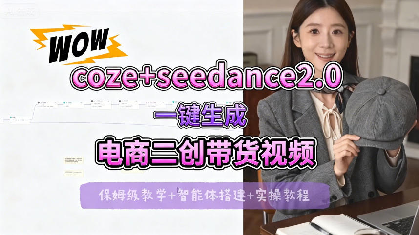 【Coze工作流搭建实操教程】seedance2.0+coze一键生成电商二创带货视频，全流程保姆级教学-副业网资源站