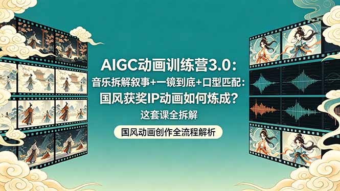 AIGC动画训练营3.0：音乐拆解叙事+一镜到底+口型匹配：国风获奖IP动画如何炼成？这套课全拆解-副业网资源站