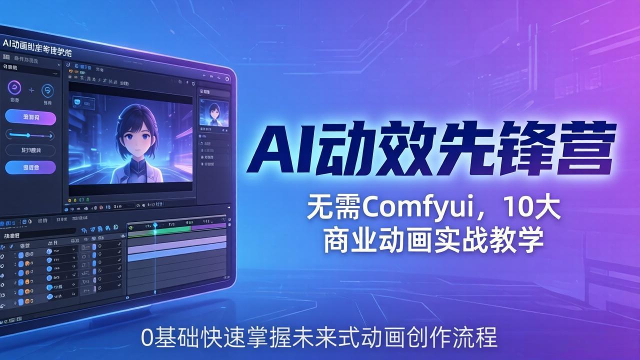 AI 动效先锋营：无需Comfyui，10大商业动画实战教学，0基础快速掌握未来式动画创作流程-副业网资源站