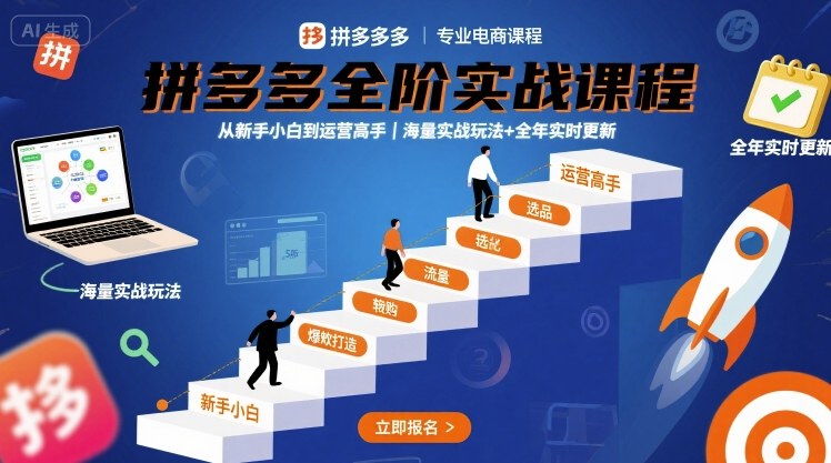 拼多多全阶实战课程，从新手小白到运营高手，海量实战玩法+全年实时更新【2025年9月更新】-副业网资源站