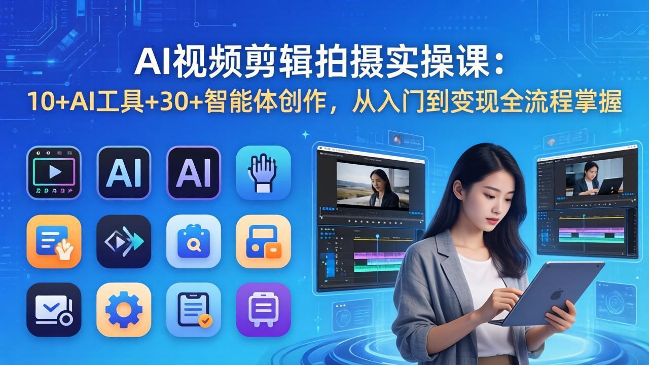 AI 视频剪辑拍摄实操课：10+AI工具+30+智能体创作，从入门到变现全流程掌握-副业网资源站