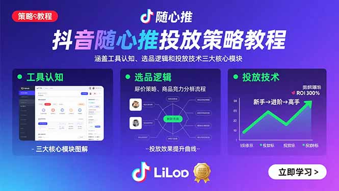 抖音随心推投放策略教程：涵盖工具认知、选品逻辑和投放技术三大核心模块-副业网资源站